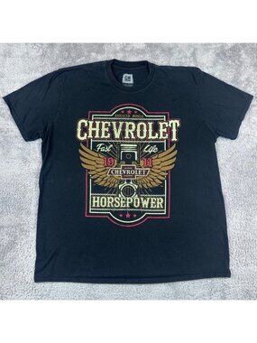 Chevrolet T-Shirt Mens 2XL Black American Muscle Horsepower Graphic GM Tee